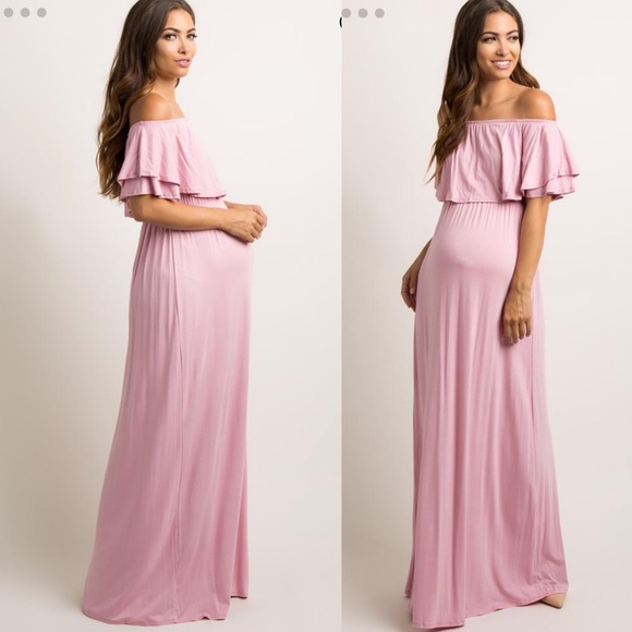Pinkblush Dresses & Skirts - Pinkblush Pink Off Shoulder Ruffle Maternity Dress